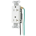 Hubbell Wiring Device-Kellems Straight Blade Devices, Receptacle, Decorator Duplex, 20A 125V, 2-Pole 3-Wire Grounding, 5-20R, White, Pre- Wired 8" Stranded Leads. DR20WHIP2